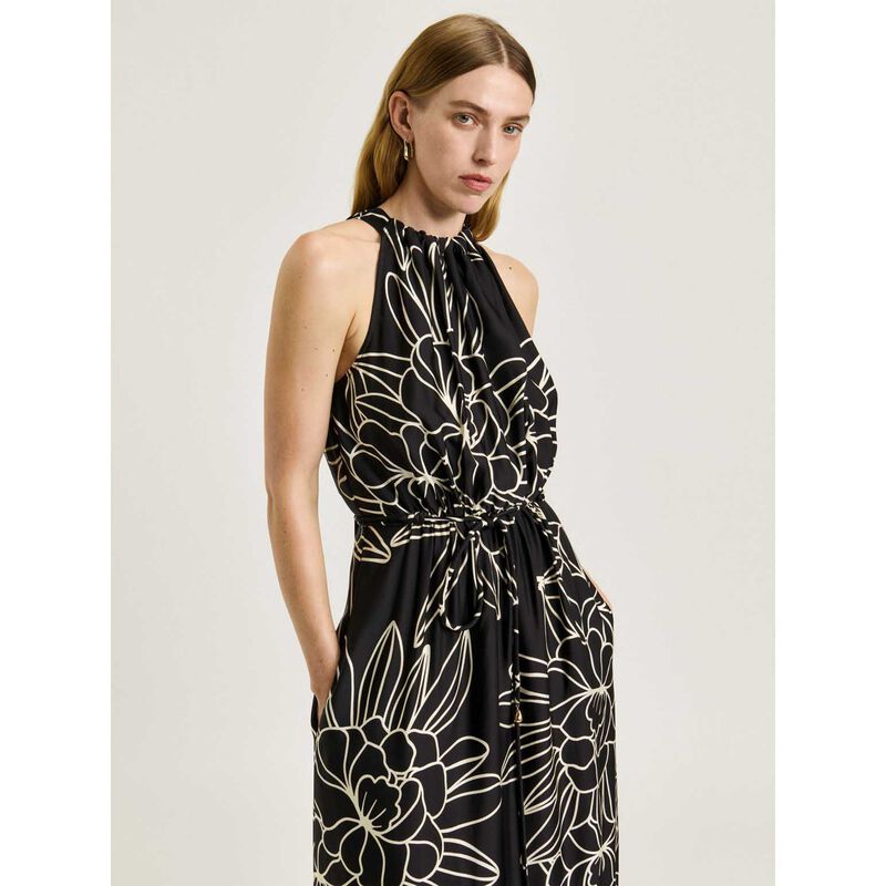 Veronika Maine Black Orchid Border Print Halter Maxi Dress image number 3